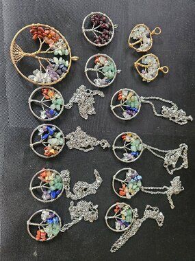 13 Chakra Tree of Life Pendant Lot Wire Wrapped Stone Necklaces